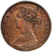 Canada Half cent (Victoria) KM# 5 VICTORIA D:G: BRITT: REG: F:D: coin obverse Canada Half cent (Victoria) KM# 5 VICTORIA D:G: BRITT: REG: F:D: coin obverse
