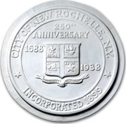 USA Half Dollar New Rochelle 1938 CITY OF NEW ROCHELLE. N.Y. 250TH ANNIVERSARY 1688 1988 NUNQUAM RETRORSUM INCORPORATED 1899 coin reverse USA Half Dollar New Rochelle 1938 CITY OF NEW ROCHELLE. N.Y. 250TH ANNIVERSARY 1688 1988 NUNQUAM RETRORSUM INCORPORATED 1899 coin reverse