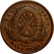 Canada Half Penny Bouquet Sous 1844 KM# Tn18 BANK TOKEN HALF PENNY CONCORDIA SALUS BANK OF MONTREAL *YEAR* coin reverse Canada Half Penny Bouquet Sous 1844 KM# Tn18 BANK TOKEN HALF PENNY CONCORDIA SALUS BANK OF MONTREAL *YEAR* coin reverse