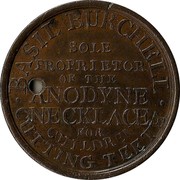 UK Halfpenny (Middlesex - Burchell's Sugar Plumbs) ∙ BASIL BURCHELL ∙ CUTTING TEETH SOLE PROPRIETOR OF THE ANODYNE NECKLACE FOR CHILDREN coin reverse UK Halfpenny (Middlesex - Burchell's Sugar Plumbs) ∙ BASIL BURCHELL ∙ CUTTING TEETH SOLE PROPRIETOR OF THE ANODYNE NECKLACE FOR CHILDREN coin reverse