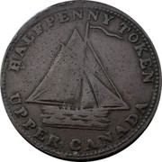 Canada Halfpenny (Sloop Token - Commercial Change Hunter) HALFPENNY TOKEN UPPER CANADA coin obverse Canada Halfpenny (Sloop Token - Commercial Change Hunter) HALFPENNY TOKEN UPPER CANADA coin obverse