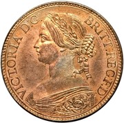 Canada One Cent Victoria 1861 KM# Pn9 VICTORIA D:G: BRITT:REG:F:D: coin obverse Canada One Cent Victoria 1861 KM# Pn9 VICTORIA D:G: BRITT:REG:F:D: coin obverse