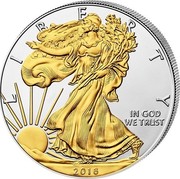USA One Dollar Gilded Liberty 2018 KM# 273.1 LIBERTY IN GOD WE TRUST coin obverse USA One Dollar Gilded Liberty 2018 KM# 273.1 LIBERTY IN GOD WE TRUST coin obverse