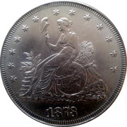 USA Trade Dollar Liberty Seated European Effigy Pattern 1873 LIBERTY 1873 coin obverse USA Trade Dollar Liberty Seated European Effigy Pattern 1873 LIBERTY 1873 coin obverse