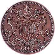 Canada 1/2 Penny Rutherford Harbour Grace 1846 RH NF-1C1 PER MARE PER TERRAS RH 1846 coin obverse Canada 1/2 Penny Rutherford Harbour Grace 1846 RH NF-1C1 PER MARE PER TERRAS RH 1846 coin obverse