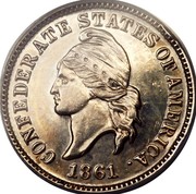 USA 1 Cent Haseltine Restrike 1861  CONFEDERATE STATES OF AMERICA 1861 coin obverse USA 1 Cent Haseltine Restrike 1861  CONFEDERATE STATES OF AMERICA 1861 coin obverse