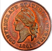 USA 1 Cent Haseltine Restrike 1861  CONFEDERATE STATES OF AMERICA 1861 coin obverse USA 1 Cent Haseltine Restrike 1861  CONFEDERATE STATES OF AMERICA 1861 coin obverse