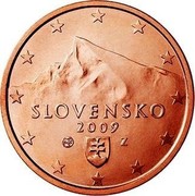 Slovakia 1 Euro Cent Krivan peak 2009 Proof KM# 95 SLOVENSKO YEAR coin obverse