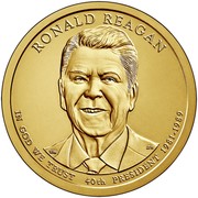 USA $1 (Ronald Reagan) KM# 621 RONALD REAGAN IN GOD WE TRUST 40th PRESIDENT 1981-1989 RaM JFM coin obverse USA $1 (Ronald Reagan) KM# 621 RONALD REAGAN IN GOD WE TRUST 40th PRESIDENT 1981-1989 RaM JFM coin obverse