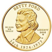 USA $10 Betty Ford 2016 W Proof KM# 628 BETTY FORD IN GOD WE TRUST LIBERTY 2016 W 38TH 1974-1977 coin obverse USA $10 Betty Ford 2016 W Proof KM# 628 BETTY FORD IN GOD WE TRUST LIBERTY 2016 W 38TH 1974-1977 coin obverse