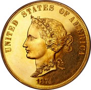 USA 10 Dollars Bickford Eagle 1874 KM# Pn1435 UNITED STATES OF AMERICA 1874 coin obverse USA 10 Dollars Bickford Eagle 1874 KM# Pn1435 UNITED STATES OF AMERICA 1874 coin obverse