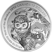 Canada 10 Dollars Year of the Monkey 2016 Modified Specimen ANNEE DU SINGE YEAR OF THE MONKEY 2016 CANADA 10 DOLLARS coin reverse