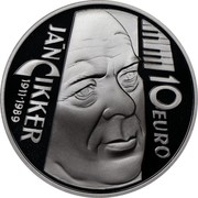 Slovakia 10 Euro 100th anniversary of the birth of Jan Cikker 2011 Proof KM# 117 SLOVENSKO 2011 KM coin reverse