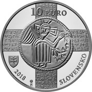 Slovakia 10 Euro 1150th anniversary of the recognition of the Slavonic liturgical language 2018 10 EURO 2018 SLOVENSKO R coin obverse Slovakia 10 Euro 1150th anniversary of the recognition of the Slavonic liturgical language 2018 10 EURO 2018 SLOVENSKO R coin obverse