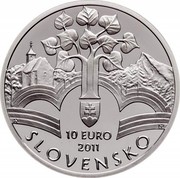 Slovakia 10 Euro 150th Anniversary Memorandum of Slovak Nation 2011 KM# 116 10 EURO 2011 SLOVENSKO coin obverse