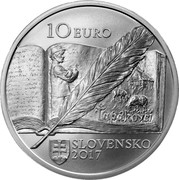 Slovakia 10 Euro 150th anniversary of the birth of Bozena Slancicova Timrava 2017 Proof 10 EURO TAPÁKOVCI SLOVENSKO 2017 coin obverse