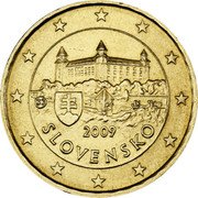 Slovakia 10 Euro Cent Bratislava Castle 2009 KM# 98 YEAR SLOVENSKO coin obverse Slovakia 10 Euro Cent Bratislava Castle 2009 KM# 98 YEAR SLOVENSKO coin obverse