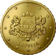 Latvia 10 Euro Cent Greater Coat of Arms 2014 KM# 153 20 14 LATVIJA coin obverse Latvia 10 Euro Cent Greater Coat of Arms 2014 KM# 153 20 14 LATVIJA coin obverse