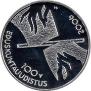 Finland 10 Euro Parlimentary Reform 2006 M M-M KM# 132 100 V EDUSKUNTAUUDISTUS 2006 M coin obverse Finland 10 Euro Parlimentary Reform 2006 M M-M KM# 132 100 V EDUSKUNTAUUDISTUS 2006 M coin obverse
