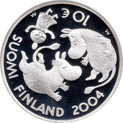Finland 10 Euro Tove Jansson 2004 M-M KM# 116 SUOMI FINLAND M 10 € M 2004 coin obverse Finland 10 Euro Tove Jansson 2004 M-M KM# 116 SUOMI FINLAND M 10 € M 2004 coin obverse
