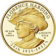 USA $10 Florence Harding 2014 W Proof KM# 593 FLORENCE HARDING IN GOD WE TRUST LIBERTY 2014 W 29TH 1921-1923 coin obverse