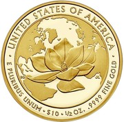 USA $10 Jacqueline Kennedy 2015 W Proof KM# 614 ∙ UNITED STATES OF AMERICA ∙ E PLURIBUS UNUM ∙ $10 ∙ 1/2 OZ. .9999 FINE GOLD coin reverse