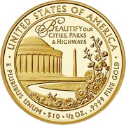 USA $10 Lady Bird Johnson 2015 W Proof KM# 615 ∙ UNITED STATES OF AMERICA ∙ E PLURIBUS UNUM ∙ $10 ∙ 1/2 OZ. .9999 FINE GOLD coin reverse