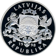 Latvia 10 Latu Icebreaker Krisjanis Valdemars 1998 Proof KM# 32 LATVIJAS 1998 REPUBLIKA coin obverse Latvia 10 Latu Icebreaker Krisjanis Valdemars 1998 Proof KM# 32 LATVIJAS 1998 REPUBLIKA coin obverse