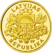 Latvia 10 Latu Julia Maria - Sailing Ship 1997 Proof KM# 42 LATVIJAS REPUBLIKA 19 97 coin obverse Latvia 10 Latu Julia Maria - Sailing Ship 1997 Proof KM# 42 LATVIJAS REPUBLIKA 19 97 coin obverse