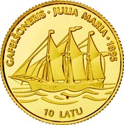 Latvia 10 Latu Julia Maria - Sailing Ship 1997 Proof KM# 42 GAFEKSONERIS • JULIA MARIA • 1895 10 LATU coin reverse Latvia 10 Latu Julia Maria - Sailing Ship 1997 Proof KM# 42 GAFEKSONERIS • JULIA MARIA • 1895 10 LATU coin reverse