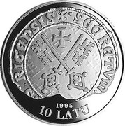 Latvia 10 Latu Riga 800 1995 Proof KM# 27 1995 10 LATU coin obverse Latvia 10 Latu Riga 800 1995 Proof KM# 27 1995 10 LATU coin obverse