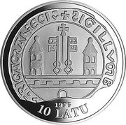 Latvia 10 Latu Riga 800 1995 (1996) Proof KM# 26 1995 10 LATU coin obverse Latvia 10 Latu Riga 800 1995 (1996) Proof KM# 26 1995 10 LATU coin obverse