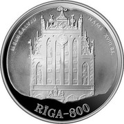 Latvia 10 Latu Riga 800 1997 Proof KM# 37 MELNGALVJU NAMS XVIII GS. RIGA-800 coin reverse Latvia 10 Latu Riga 800 1997 Proof KM# 37 MELNGALVJU NAMS XVIII GS. RIGA-800 coin reverse