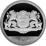 Latvia 10 Latu Riga 800 1998 Proof KM# 31 1998 10 LATU coin obverse Latvia 10 Latu Riga 800 1998 Proof KM# 31 1998 10 LATU coin obverse