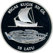 Latvia 10 Latu Riga Ship 1997 Proof KM# 28 RĪGAS KUĢIS XII GS. 10 LATU coin reverse Latvia 10 Latu Riga Ship 1997 Proof KM# 28 RĪGAS KUĢIS XII GS. 10 LATU coin reverse