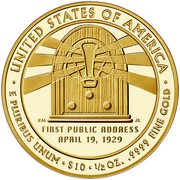 USA $10 Lou Hoover 2014 W Proof KM# 595 ∙ UNITED STATES OF AMERICA ∙ E PLURIBUS UNUM ∙ $10 ∙ 1/2 OZ. .9999 FINE GOLD coin reverse