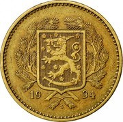 Finland 10 Markkaa 1934 S KM# A32 Decimal Coinage DATE coin obverse Finland 10 Markkaa 1934 S KM# A32 Decimal Coinage DATE coin obverse