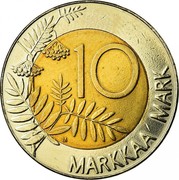 Finland 10 Markkaa 1993 M KM# 77 Reform Coinage 10 MARKKAA MARK coin reverse Finland 10 Markkaa 1993 M KM# 77 Reform Coinage 10 MARKKAA MARK coin reverse