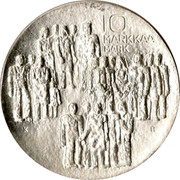 Finland 10 Markkaa 60th Anniversary of Independence 1977 K-H KM# 55 10 MARKKAA MARK coin reverse Finland 10 Markkaa 60th Anniversary of Independence 1977 K-H KM# 55 10 MARKKAA MARK coin reverse
