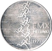 Finland 10 Markkaa Athletic Championships 1971 S-H KM# 52 EMX HELSINKI 1971 coin obverse Finland 10 Markkaa Athletic Championships 1971 S-H KM# 52 EMX HELSINKI 1971 coin obverse
