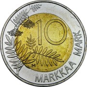 Finland 10 Markkaa EU Presidency 1999 M KM# 91 10 MARKKAA MARK coin reverse Finland 10 Markkaa EU Presidency 1999 M KM# 91 10 MARKKAA MARK coin reverse