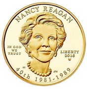 USA $10 Nancy Reagan 2016 W Proof KM# 629 NANCY REAGAN IN GOD WE TRUST LIBERTY 2016 W 40TH 1981-1989 coin obverse USA $10 Nancy Reagan 2016 W Proof KM# 629 NANCY REAGAN IN GOD WE TRUST LIBERTY 2016 W 40TH 1981-1989 coin obverse