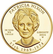 USA $10 Patricia Nixon 2016 W Proof KM# 627 PATRICIA NIXON IN GOD WE TRUST LIBERTY 2016 W 37TH 1969-1974 coin obverse USA $10 Patricia Nixon 2016 W Proof KM# 627 PATRICIA NIXON IN GOD WE TRUST LIBERTY 2016 W 37TH 1969-1974 coin obverse