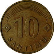 Latvia 10 Santimu 1992 KM# 17 Standart Coinage 10 SANTĪMU coin reverse Latvia 10 Santimu 1992 KM# 17 Standart Coinage 10 SANTĪMU coin reverse