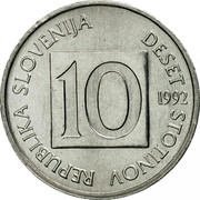 Slovenia 10 Stotinov 1992 KM# 7 Standart Coinage REPUBLIKA SLOVENIJA DESET STOTINOV 10 YEAR coin obverse Slovenia 10 Stotinov 1992 KM# 7 Standart Coinage REPUBLIKA SLOVENIJA DESET STOTINOV 10 YEAR coin obverse