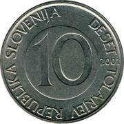 Slovenia 10 Tolarjev Equus 2001 KM# 41 REPUBLIKA SLOVENIJA DESET TOLARJEV 10 2004 coin obverse Slovenia 10 Tolarjev Equus 2001 KM# 41 REPUBLIKA SLOVENIJA DESET TOLARJEV 10 2004 coin obverse