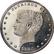 USA 100 Cents (Goloid Metric (Pattern)) E PLURIBUS UNUM LIBERTY 1880 coin obverse USA 100 Cents (Goloid Metric (Pattern)) E PLURIBUS UNUM LIBERTY 1880 coin obverse