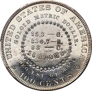 USA 100 Cents (Goloid Metric (Pattern)) UNITED STATES OF AMERICA GOLOID METRIC DOLLAR. 15.3 - G. 236.7 - S. 28 - C. 14 GRAMS. DEO EST GLORIA. 100 CENTS coin reverse USA 100 Cents (Goloid Metric (Pattern)) UNITED STATES OF AMERICA GOLOID METRIC DOLLAR. 15.3 - G. 236.7 - S. 28 - C. 14 GRAMS. DEO EST GLORIA. 100 CENTS coin reverse