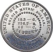 USA 100 Cents (Pattern Goloid Metric Dollar) UNITED STATES OF AMERICA GOLOID METRIC DOLLAR. 15.3 - G. 236.7 - S. 28 - C. 14 GRAMS. DEO EST GLORIA. 100 CENTS coin reverse USA 100 Cents (Pattern Goloid Metric Dollar) UNITED STATES OF AMERICA GOLOID METRIC DOLLAR. 15.3 - G. 236.7 - S. 28 - C. 14 GRAMS. DEO EST GLORIA. 100 CENTS coin reverse