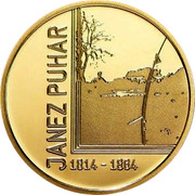 Slovenia 100 Euro 200th Birth anniversary inventor Janez Puhar 2014 Proof KM# 120 JANEZ PUHAR 1814 - 1864 coin reverse Slovenia 100 Euro 200th Birth anniversary inventor Janez Puhar 2014 Proof KM# 120 JANEZ PUHAR 1814 - 1864 coin reverse